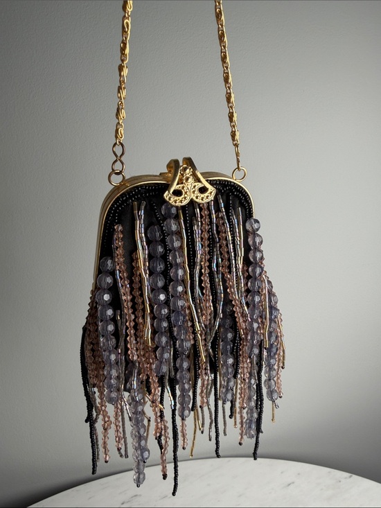 Vintage Handbags - Fairycore Whimsical Mini Beaded Fringe Evening Bag-Vintage
